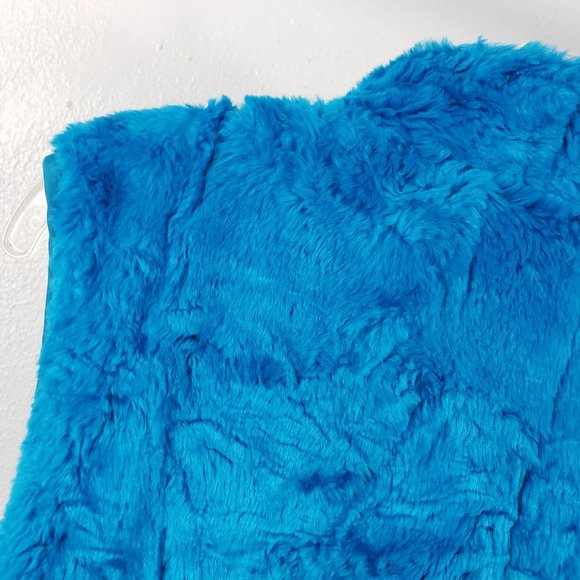 Women's Turquoise Lined Faux Fur Full Zip Inner Outer Pockets Jacket Coat Vest - Picture 10 of 12